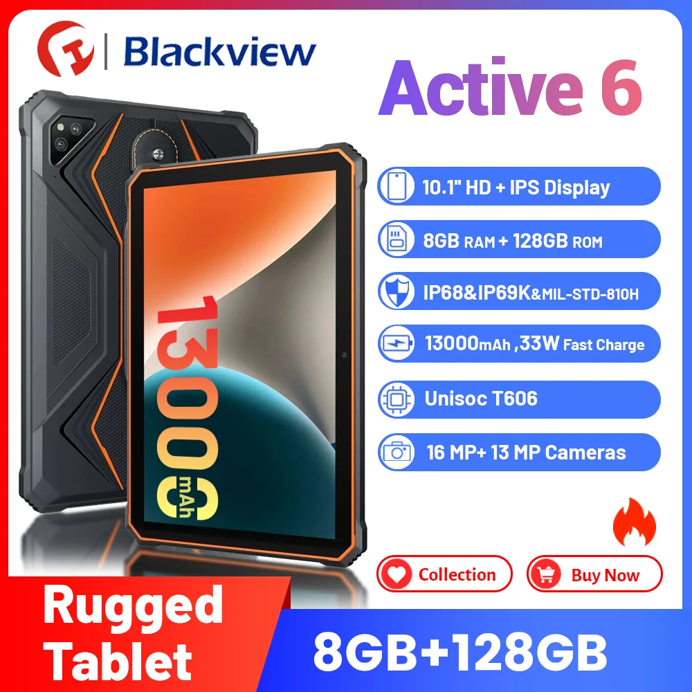 Blackview Ƽ 6 ߰ º, 13000mAh, 33w  , 8GB + 128GB, ȵ̵ 13 ,10.1 ġ º PC,  4G,OTG,Unisoc T606